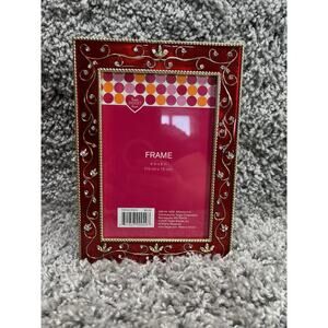 Love Sweet Love Metal Picture Frame 4”x6” Red And Gold Flowers Home Decor New